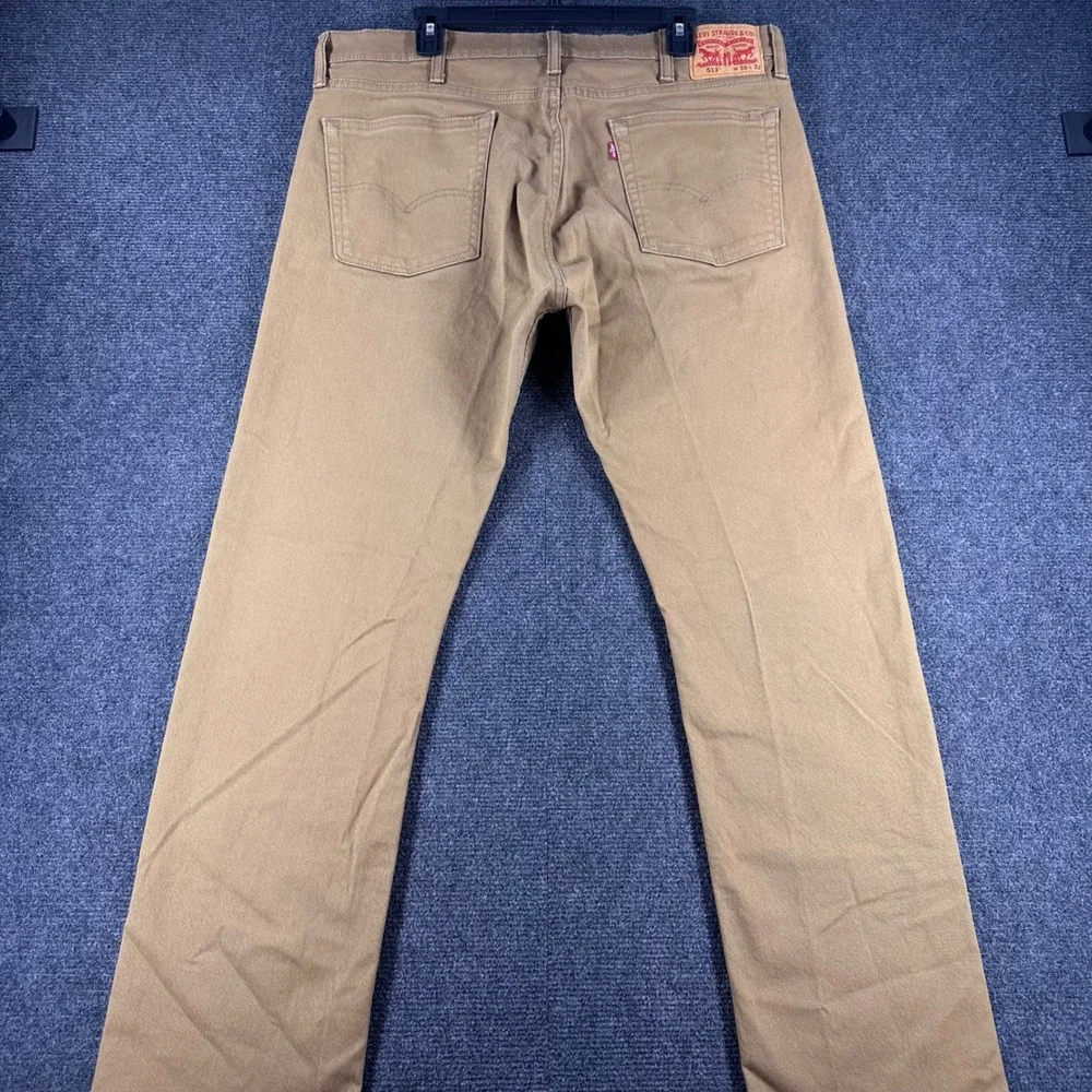 Levi's 513 Slim Straight Pants Mens 38x32 W38 L32 Tan Khaki Stretch Casual
